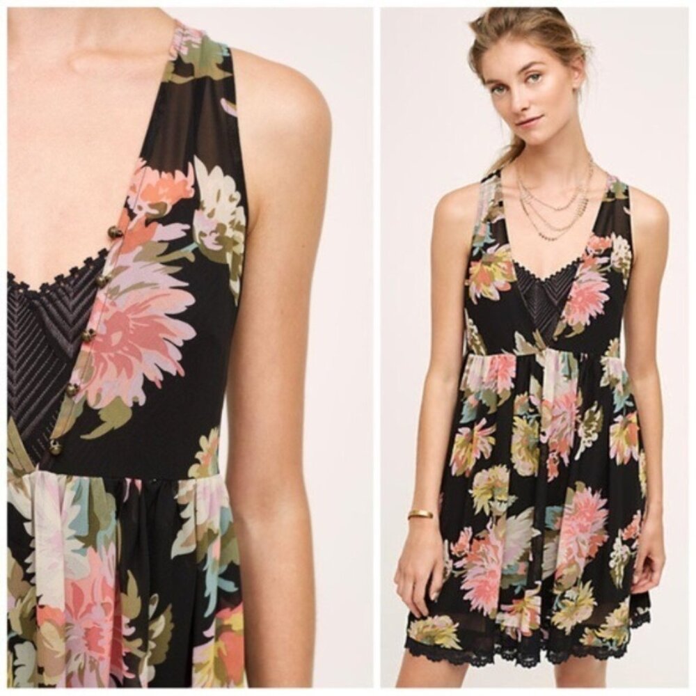 Anthropologie Maeve Violetta Floral Babydoll Layered Dress M